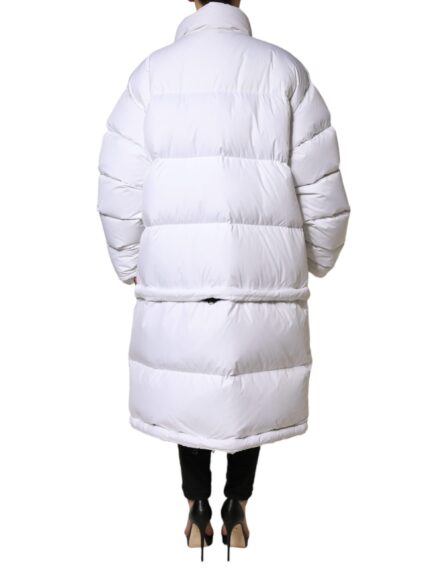 White Puffer Quilted Full Zip Coat Jacket - Image 4