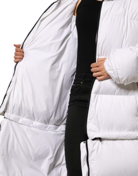 White Puffer Quilted Full Zip Coat Jacket - Image 8
