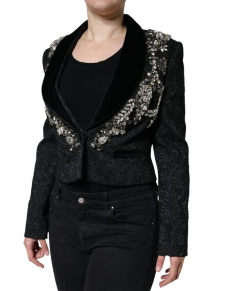 Black Jacquard Crystal Floral Jacket Blazer - Image 3