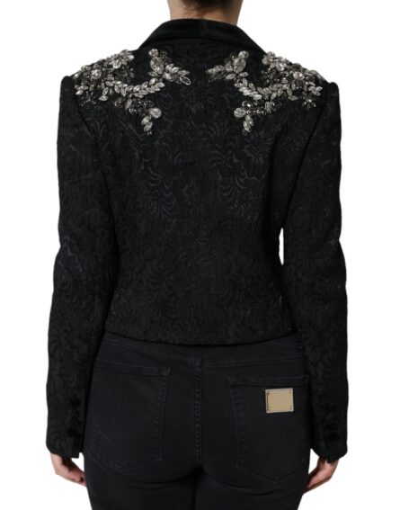 Black Jacquard Crystal Floral Jacket Blazer - Image 4