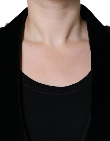 Black Jacquard Crystal Floral Jacket Blazer - Image 5