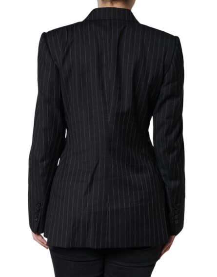 Black Striped Double Breasted Coat Jacket - Image 3