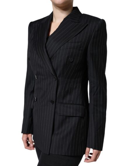 Black Striped Double Breasted Coat Jacket - Image 4