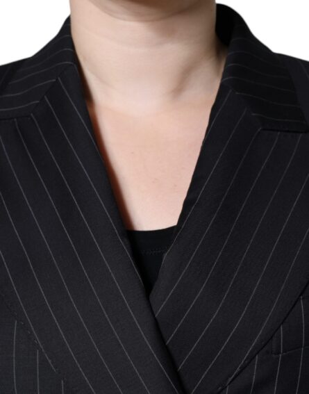 Black Striped Double Breasted Coat Jacket - Image 5