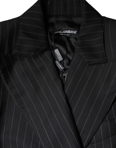 Black Striped Double Breasted Coat Jacket - Image 6