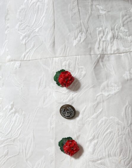 White Floral Brocade Embellished Mini Skirt - Image 5