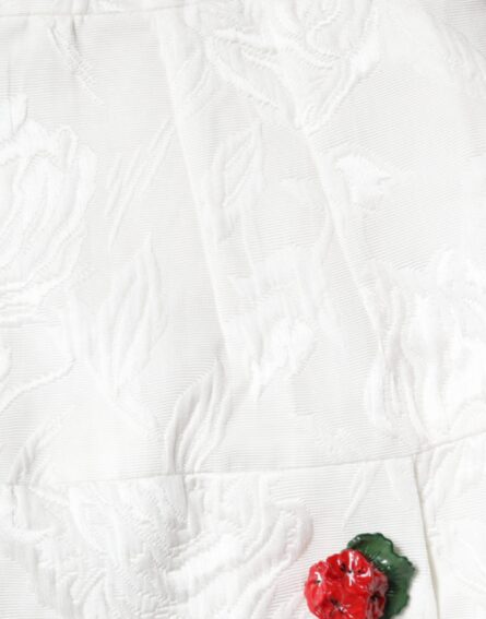 White Floral Brocade Embellished Mini Skirt - Image 6