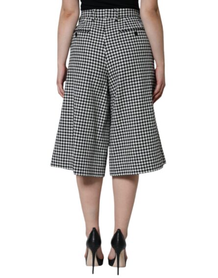 Black White Houndstooth Cropped Wide Leg Pants - Image 4
