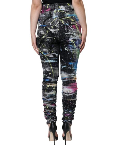 Multicolor Splatter Paint Cotton Skinny Denim Jeans - Image 4