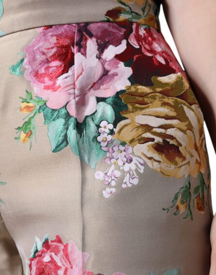 Beige Floral Jacquard High Waist Tapered Pants - Image 5