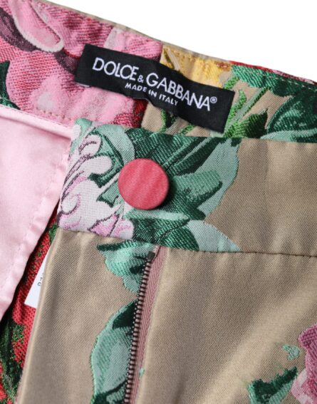 Beige Floral Jacquard High Waist Tapered Pants - Image 6
