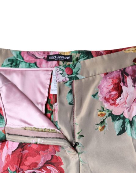 Beige Floral Jacquard High Waist Tapered Pants - Image 7