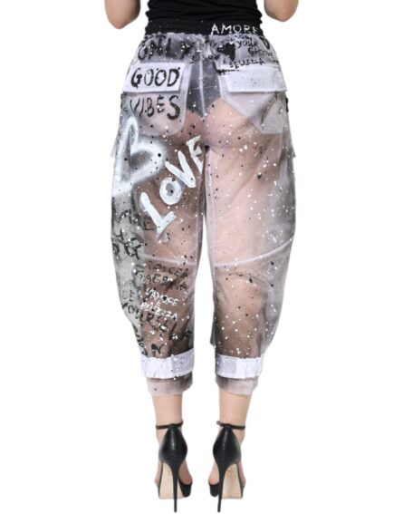 White See Through Logo Cropped Cargo Pants - Image 4