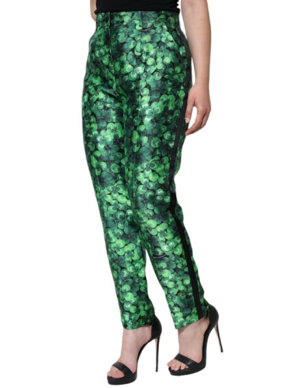 Green Clover Silk Satin High Waist Tapered Pants - Image 3