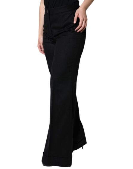 Black Cashmere Mid Waist Women Boot Cut Pants - Image 3