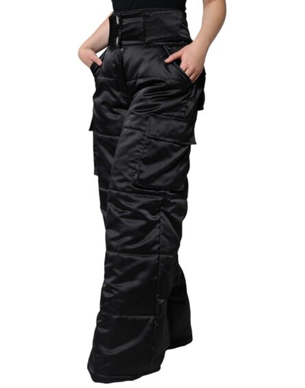 Black Quilted High Waist Women Boot Cut Pants - Image 3