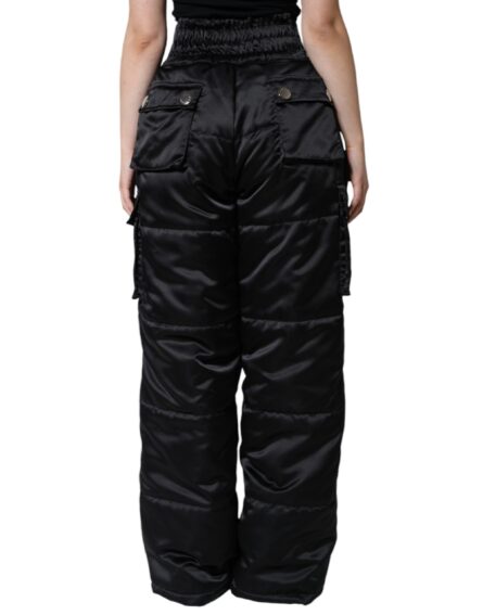 Black Quilted High Waist Women Boot Cut Pants - Image 4