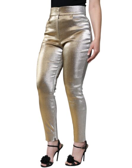 Metallic Gold High Waist Skinny Pants - Image 4