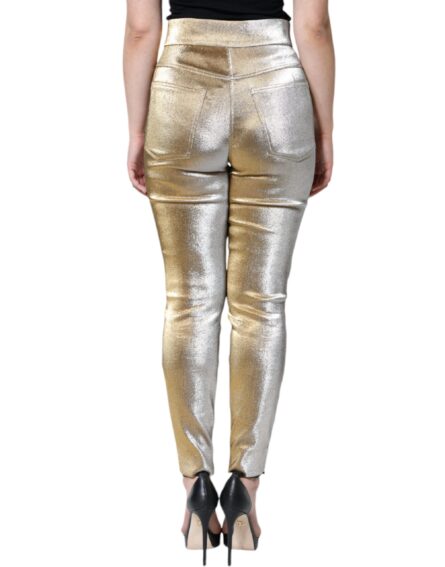 Metallic Gold High Waist Skinny Pants - Image 6