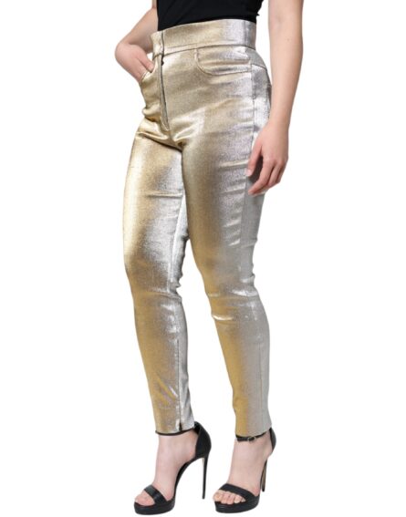 Metallic Gold High Waist Skinny Pants - Image 7