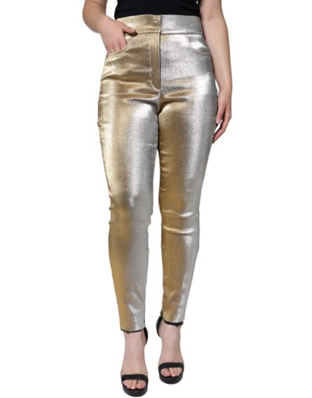 Metallic Gold High Waist Skinny Pants - Image 8
