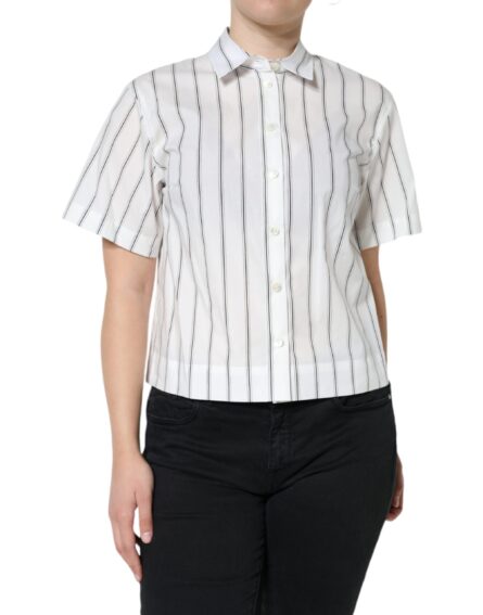 White Striped Collared Short Sleeve Polo Top - Image 3