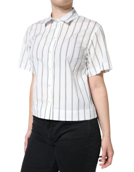 White Striped Collared Short Sleeve Polo Top - Image 5