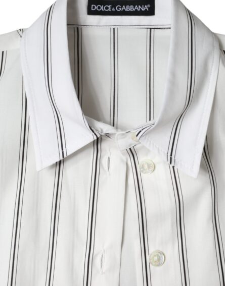 White Striped Collared Short Sleeve Polo Top - Image 6
