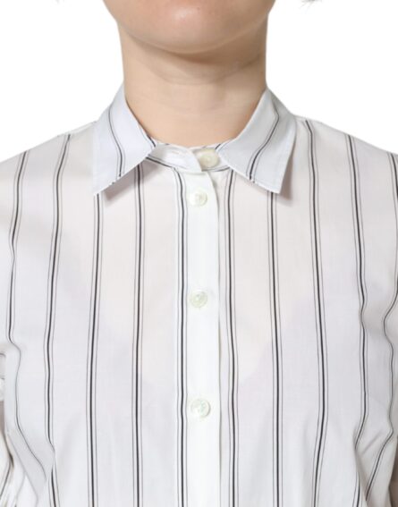 White Striped Collared Short Sleeve Polo Top - Image 7
