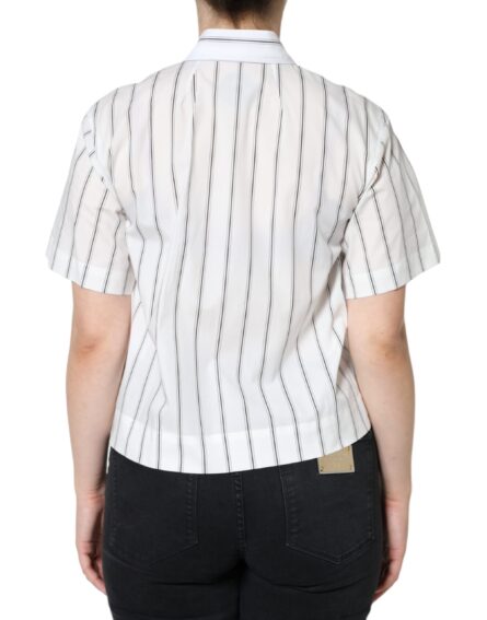 White Striped Collared Short Sleeve Polo Top - Image 8