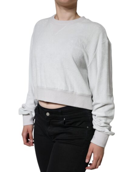 White Nylon Stretch Crew Neck Pullover Sweater - Image 3