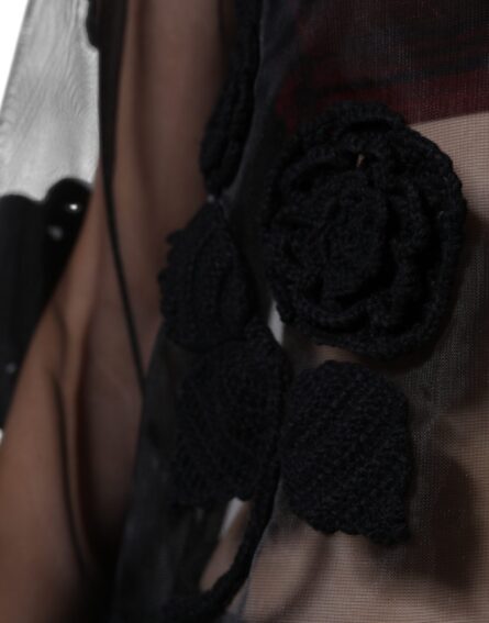 Black Nylon Mesh Transparent Floral Blouse - Image 7