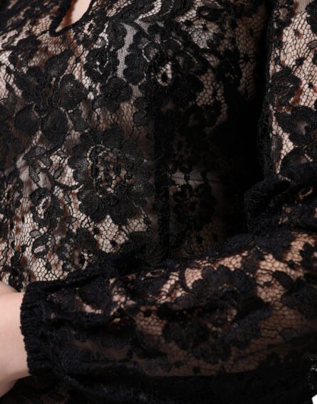 Black Floral Lace See Through Long Sleeve Top - Image 5