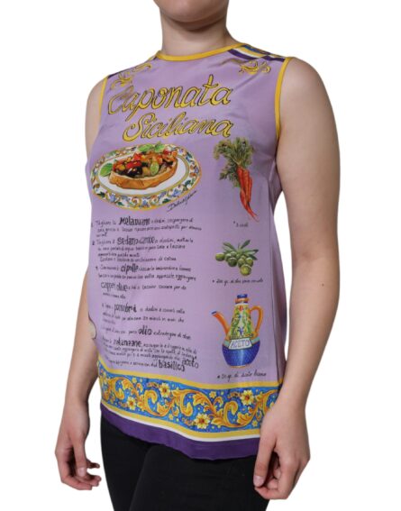 Purple Silk Caponata Siciliana Print Tank Top - Image 3