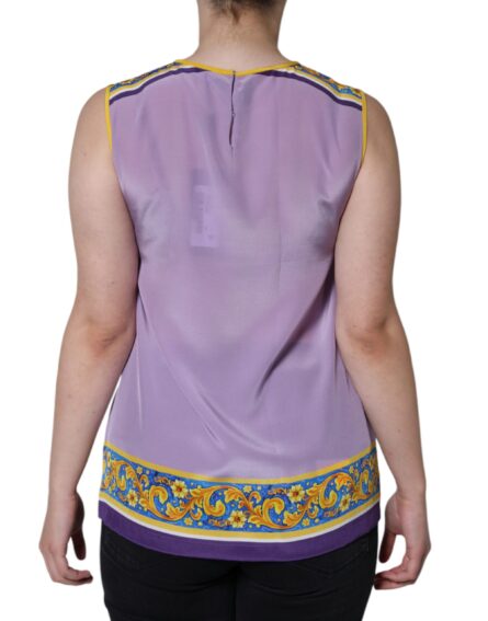 Purple Silk Caponata Siciliana Print Tank Top - Image 4
