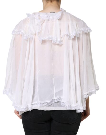 White Ruffles Lace Long Sleeve Blouse Top - Image 4