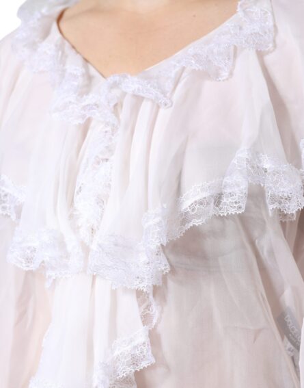 White Ruffles Lace Long Sleeve Blouse Top - Image 7