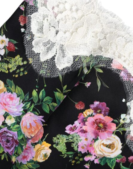 Black Floral Lace Short Sleeves Blouse Top - Image 6