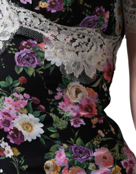 Black Floral Lace Short Sleeves Blouse Top - Image 8