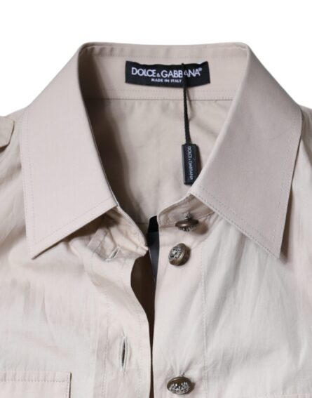 Beige Cotton Collared Button Down Shirt Top - Image 6