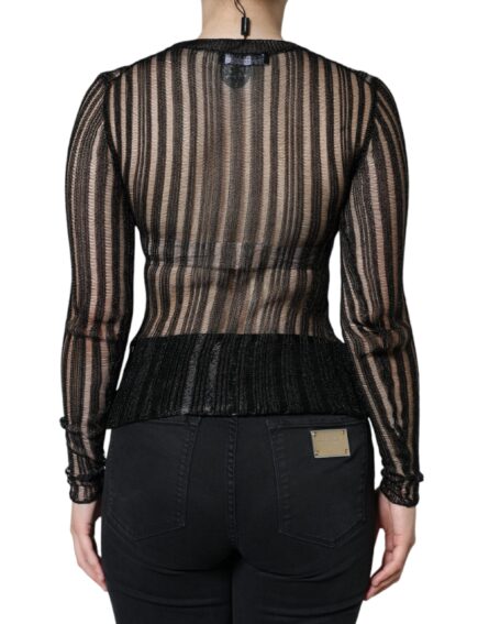 Black Stripe See Through Long Sleeves Top - Image 4