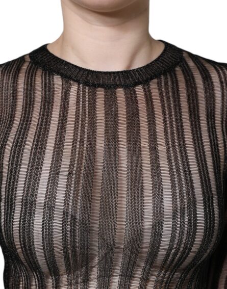 Black Stripe See Through Long Sleeves Top - Image 5