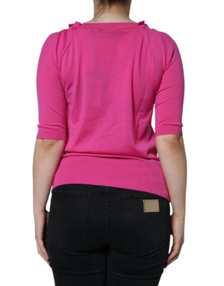 Pink Wool Button Down Short Sleeve Blouse Top - Image 4