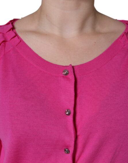 Pink Wool Button Down Short Sleeve Blouse Top - Image 5