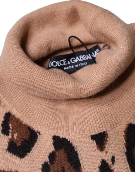 Beige Leopard Print Wool Turtleneck Top - Image 6