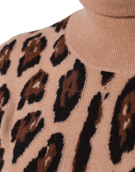 Beige Leopard Print Wool Turtleneck Top - Image 7