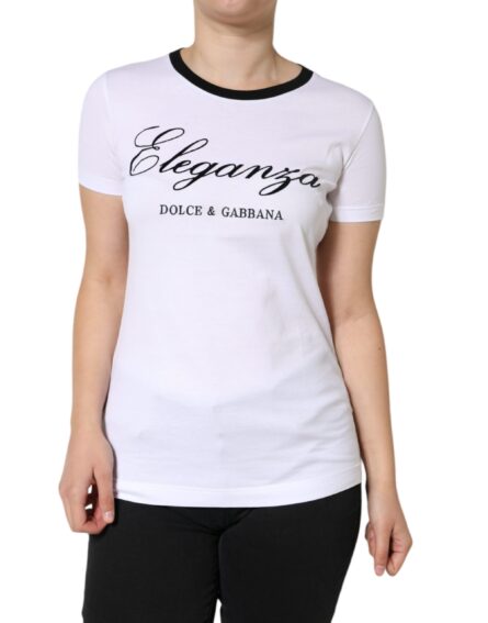 White Eleganza Print Cotton Short Sleeves T-shirt - Image 2