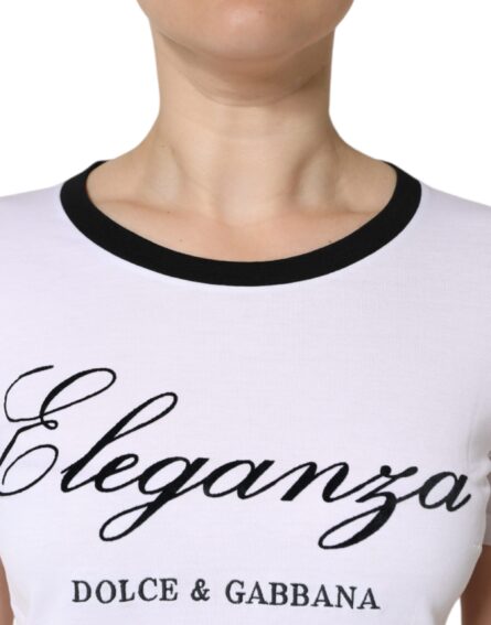 White Eleganza Print Cotton Short Sleeves T-shirt - Image 5
