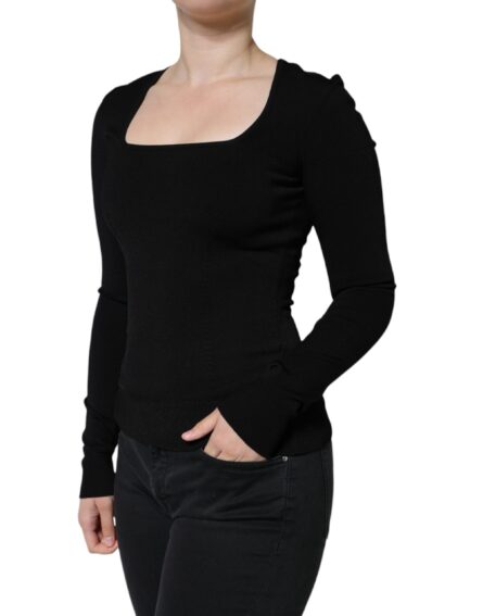 Black Long Sleeves Blouse Square Neck Top - Image 3