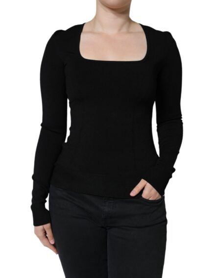 Black Long Sleeves Blouse Square Neck Top - Image 2